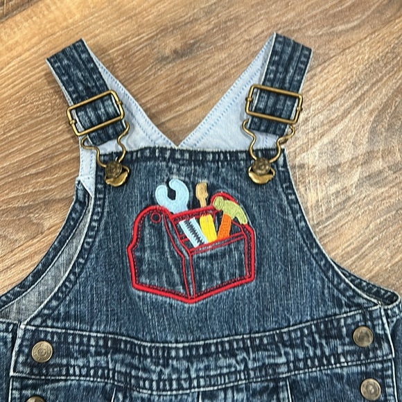 Talbots bib overalls boys 18 months tool theme 100% cotton denim blue - Picture 2 of 10